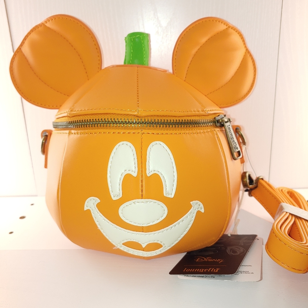 Loungefly Mickey O'Lantern Glow In The Dark Pumpkin Crossbody Bag - Picture 11 of 11